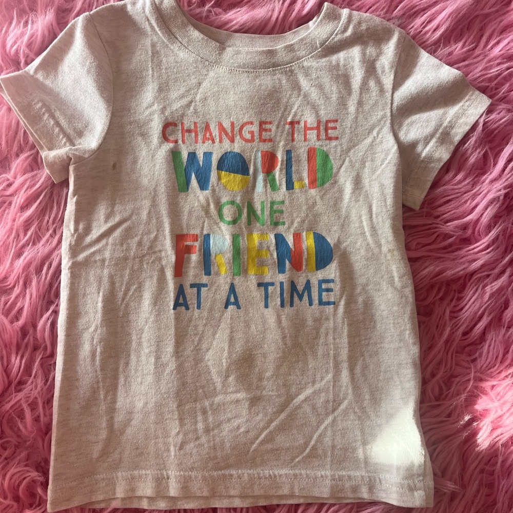 Cat & Jack Cream Short Sleeve Tee Change the World